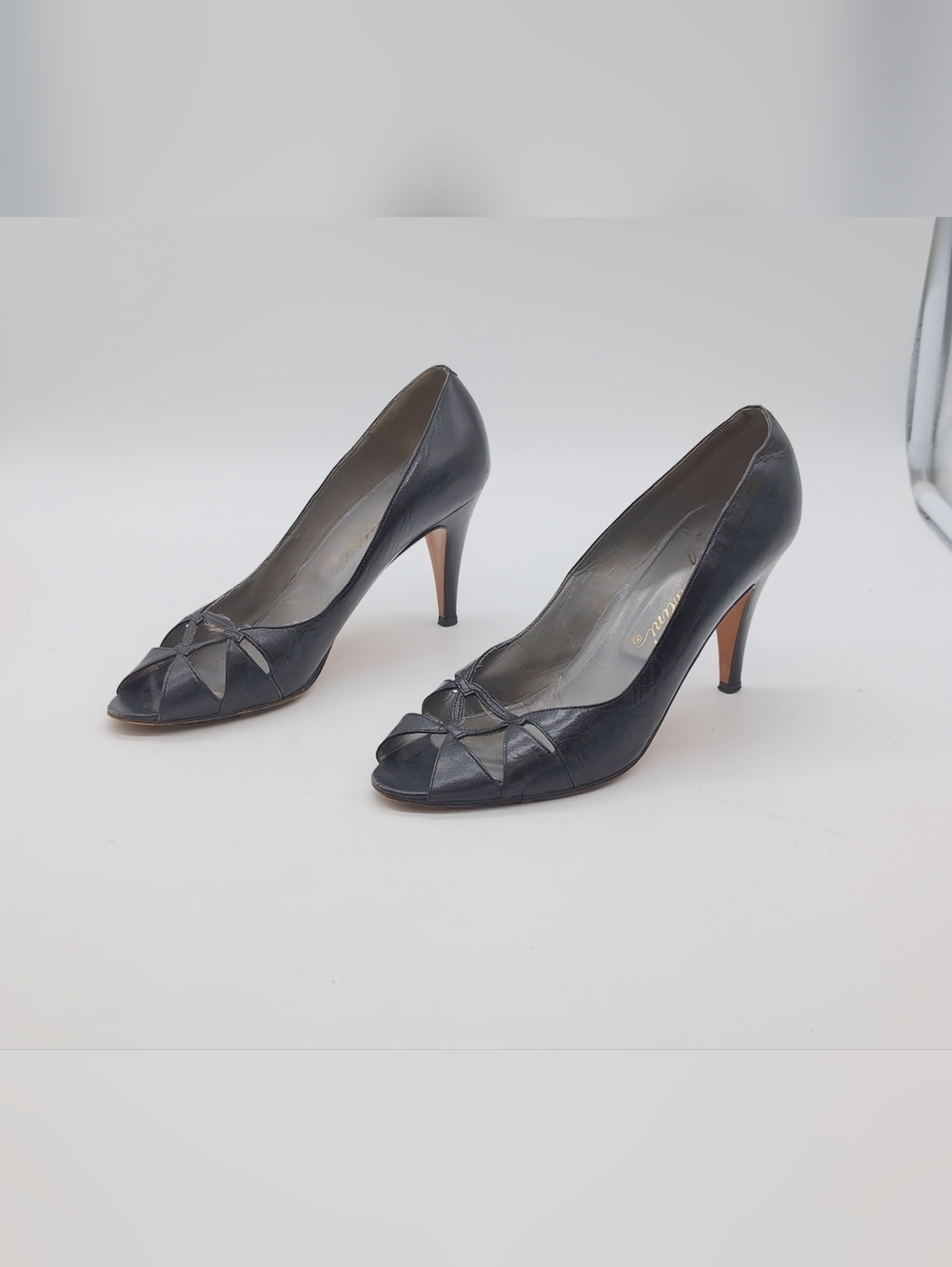 Vintage 1970s Garolini Peep Toe Cage Sz 6.5 Stiletto Heels